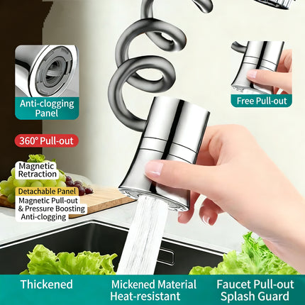 Magnetic Kitchen Faucet Extender - Retractable Pull-Out Backwash Anti-Splash Nozzle Adapter