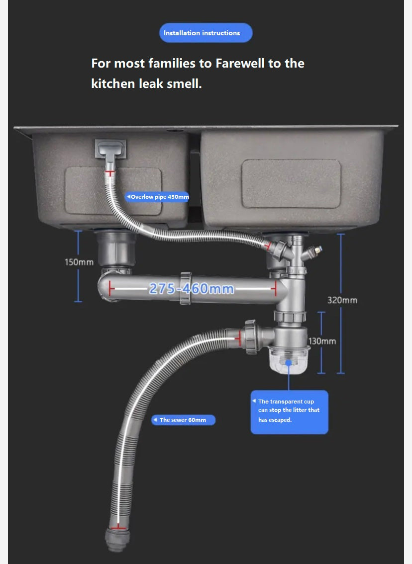 Kitchen drain kits save space and antiodor Waterproof and Stinkproo