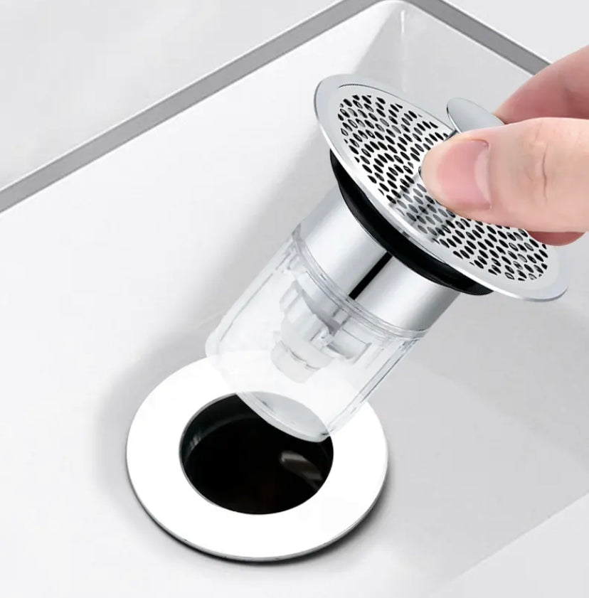 Drain Protector & Hair Catcher, Stainless Steel, Stopper Plug Included